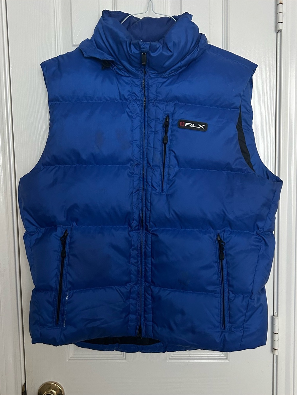 Ralph Lauren RLX Blue Down Puffer Vest Large Ski & Outdoor Style Hooded